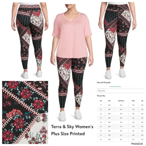 Terra & Sky, Pants & Jumpsuits, Terra Sky X Plus Size Floral Printed High  Rise Leggings Nwt